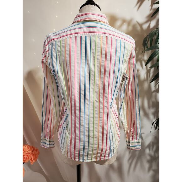 Lauren Ralph Lauren Womens Rainbow Stripe Button Shirt Size MP Career Pride Work - Picture 4 of 10